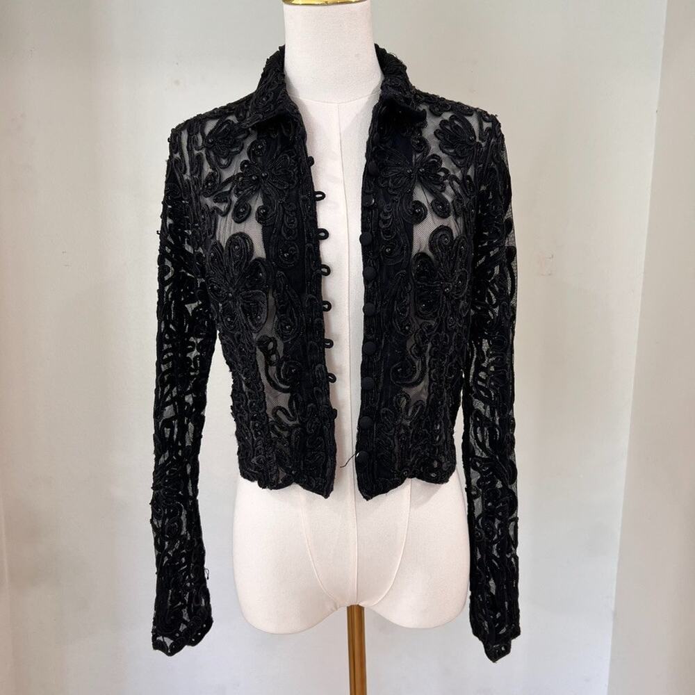 Vintage Cache (L) Statement Button Up Top Goth Drama Glam Mob Wife Couture Bead - Picture 5 of 12